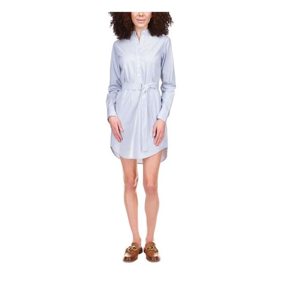 MICHAEL MICHAEL KORS Dresses & Skirts - NWT MICHAEL MICHAEL KORS Womens Blue Belted Curved Button Front Shirt Dress S